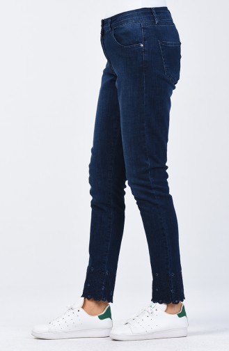  Pantalon Jean Découpé au Laser 8076-02 Bleu Marine 8076-02