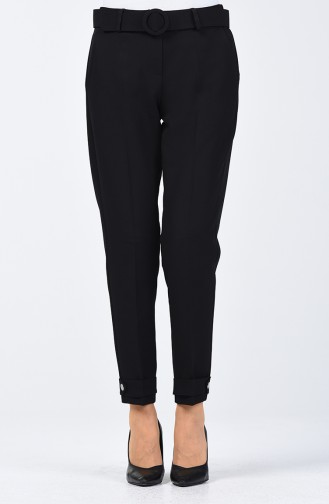 Kemerli Dar Paça Pantolon 3157-02 Siyah