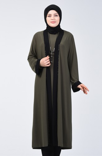 Tunika Cape Zweier Anzug mit Halskette 4446-01 Khaki 4446-01