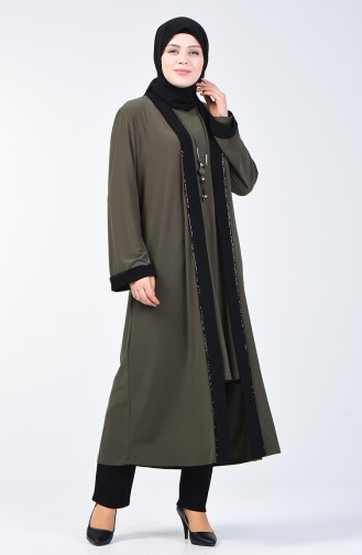 Ensemble Deux Pieces Tunique Cape Avec Collier 4446-01 Khaki 4446-01