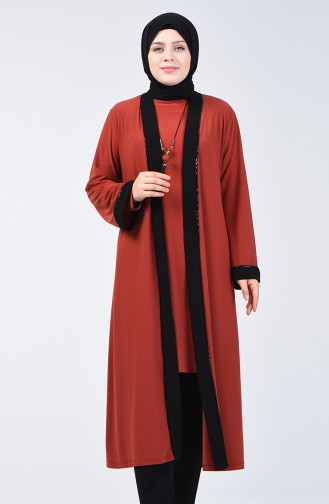 Ensemble Deux Pieces Tunique Cape Avec Collier 4446-02 Brique 4446-02