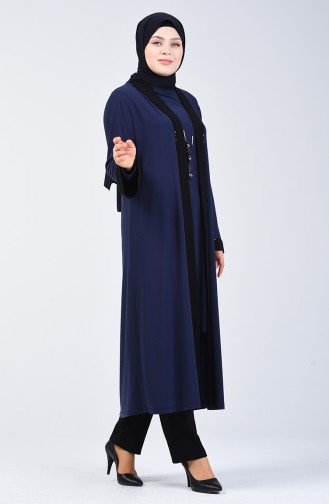 Necklace Tunic Cape Double Set Navy Blue 4446-03