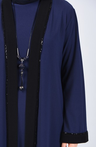 Ensemble Deux Pieces Tunique Cape Avec Collier 4446-03 Bleu Marine 4446-03