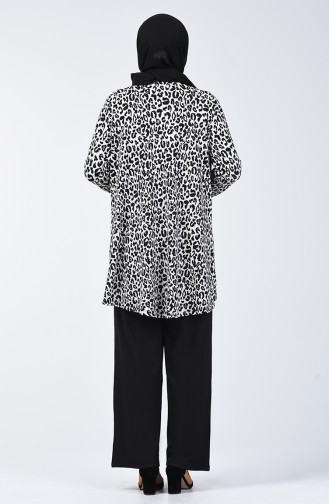 Büyük Beden Leopar Desenli Tunik Pantolon İkili Takım 5925-02 Siyah Beyaz 5925-02