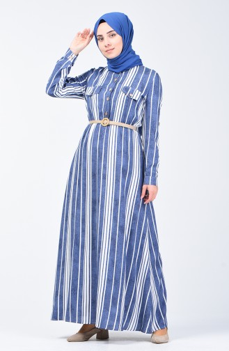 Striped Belted Dress 0352-01 Indigo 0352-01