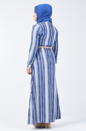 Striped Belted Dress 0352-01 Indigo 0352-01