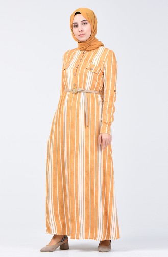 Striped Belted Dress 0352-02 Mustard 0352-02