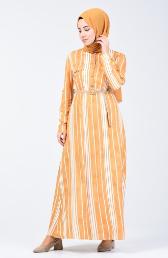 Striped Belted Dress 0352-02 Mustard 0352-02