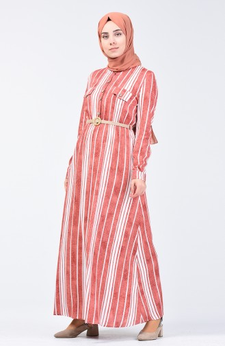 Striped Belted Dress 0352-03 Orange 0352-03