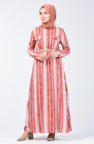 Striped Belted Dress 0352-03 Orange 0352-03