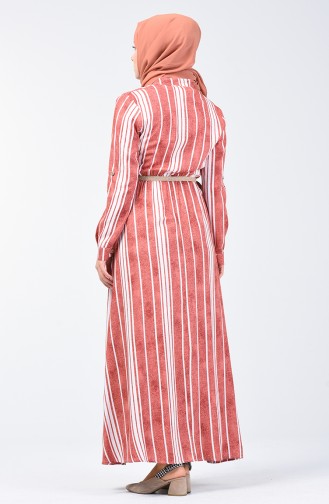 Striped Belted Dress 0352-03 Orange 0352-03
