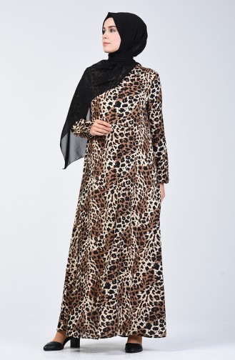 Leopard Gemustertes Kleid 0072-01 Braun 0072-01