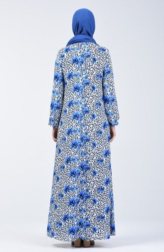 Elastic Sleeve Patterned Dress 0074-01 Blue 0074-01