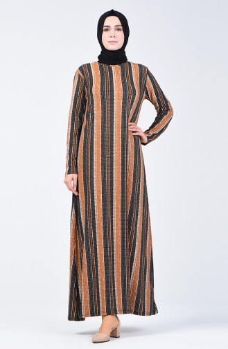 Gemustertes Kleid 8001-01 Milschkaffee 8001-01