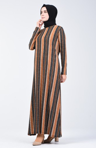 Gemustertes Kleid 8001-01 Milschkaffee 8001-01