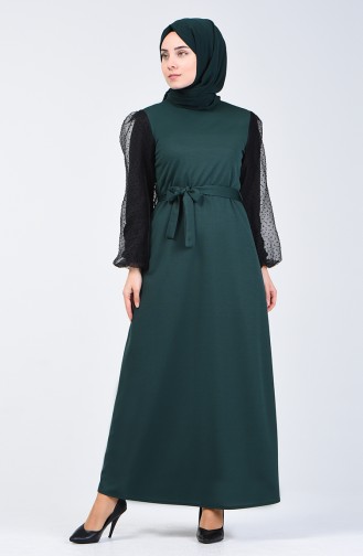 Puff Sleeve Belted Dress 2007-02 Emerald Green 2007-02