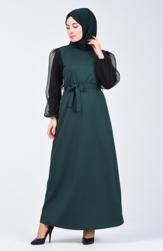 فستان بحزام وأكمام بالون أخضر زمردي 2007-02