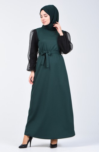 Puff Sleeve Belted Dress 2007-02 Emerald Green 2007-02