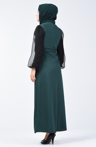 Puff Sleeve Belted Dress 2007-02 Emerald Green 2007-02