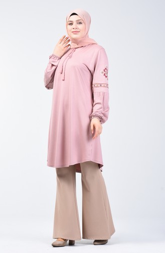 Big Size Sleeve Embroidered Tunic Powder 5927A-02