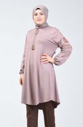 Big Size Sleeve Embroidered Tunic Mink 5927A-04