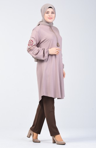 Big Size Sleeve Embroidered Tunic Mink 5927A-04