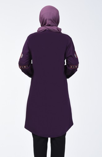 Big Size Sleeve Embroidered Tunic Purple 5927A-06