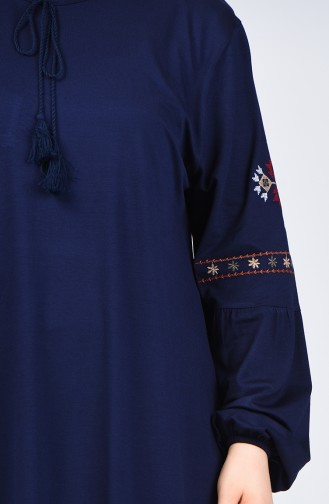 Big Size Sleeve Embroidered Tunic Navy Blue 5927A-07