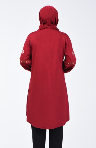 Big Size Sleeve Embroidered Tunic Bordeaux 5927A-09