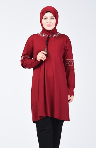 Plus Size Embroidered Tunic 6035-01 Claret Red 6035-01