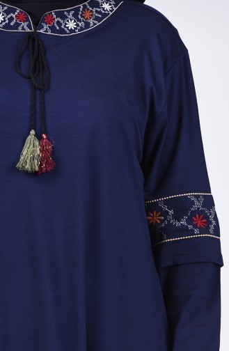 Plus Size Embroidered Tunic 6035-03 Navy Blue 6035-03