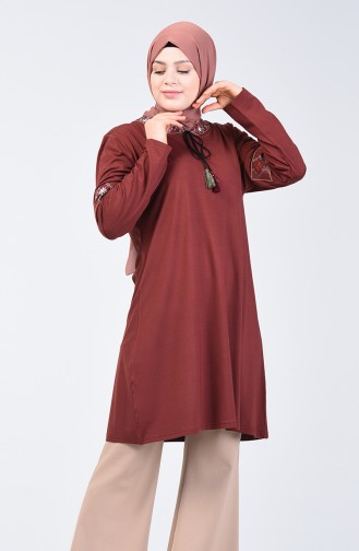Plus Size Embroidered Tunic 6035-07 Brown 6035-07