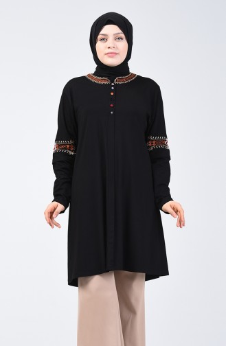 Big Size Button Detailed Tunic Black 6037-01