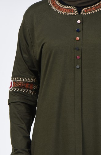 Big Size Button Detail Tunic Khaki 6037-04