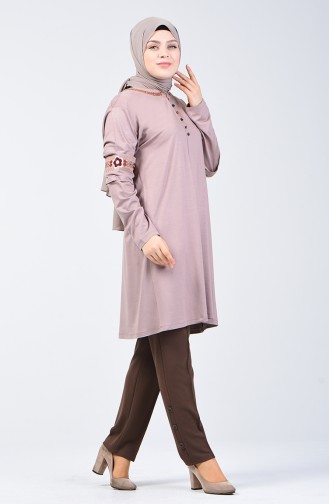 Big Size Button Detail Tunic Mink 6037-06