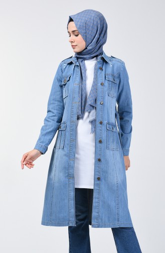 Veste Jean à Poche Avec Ceinture 6083-01 Jean 6083-01