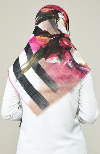 Flower Patterned Scarf Beige White 2461-10