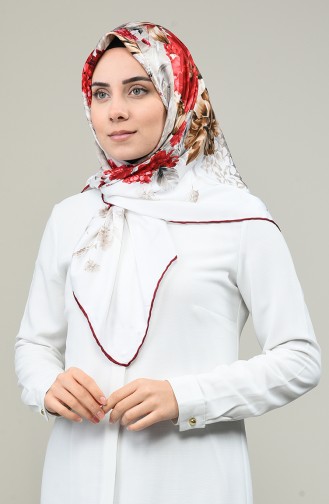 Elmina Desenli Eşarp 900-02 Ekru Bordo 900-02