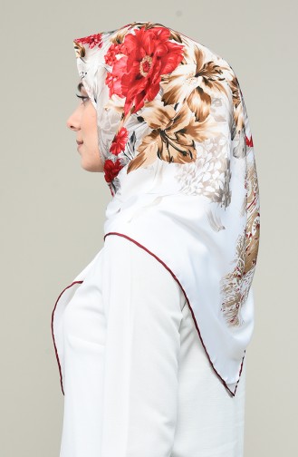Elmina Desenli Eşarp 900-02 Ekru Bordo 900-02