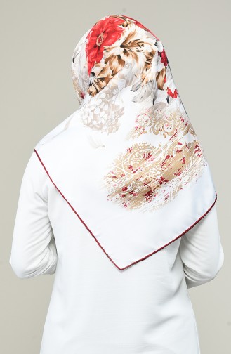 Elmina Desenli Eşarp 900-02 Ekru Bordo 900-02
