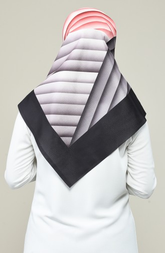 Geometrik Desenli Tafta Eşarp 95332-07 Siyah Toz Pembe