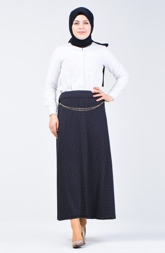 Elastic Waist Polka Dot Skirt 1051-01 Navy Blue 1051-01