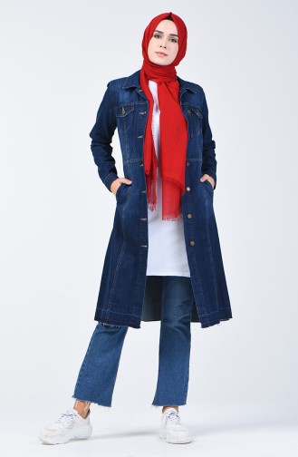 Buttoned Denim Jacket 6081-03 Navy Blue 6081-03