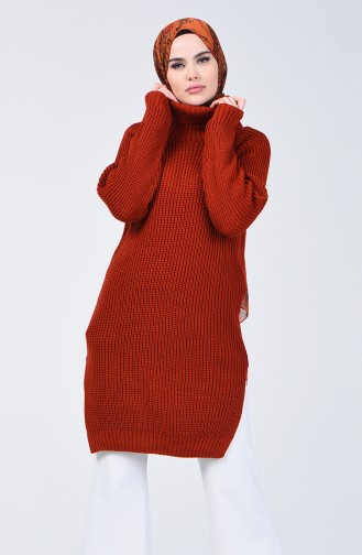 Turtleneck Knitwear Long Sweater 0561-05 Brick Red 0561-05