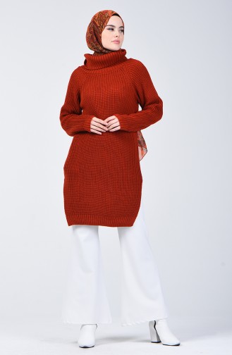 Turtleneck Knitwear Long Sweater 0561-05 Brick Red 0561-05