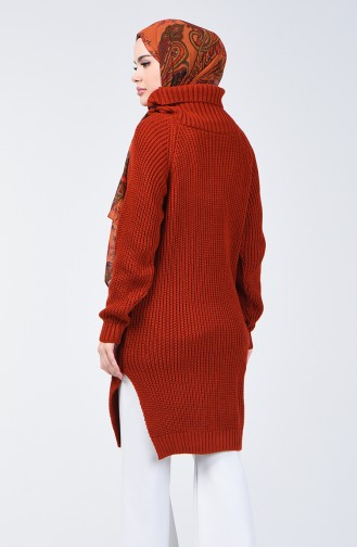 Turtleneck Knitwear Long Sweater 0561-05 Brick Red 0561-05