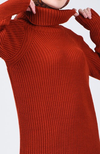 Turtleneck Knitwear Long Sweater 0561-05 Brick Red 0561-05