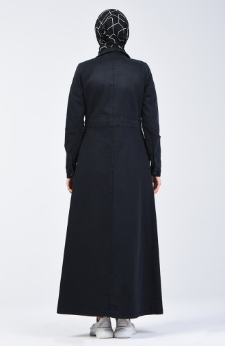Jeans Hijab Mantel mit Tasche 6080-01 Schwarz 6080-01