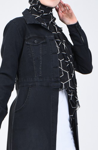 Jeans Hijab Mantel mit Tasche 6080-01 Schwarz 6080-01