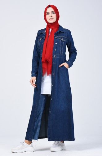 Buttoned Denim Topcoat 6080-02 Navy Blue 6080-02